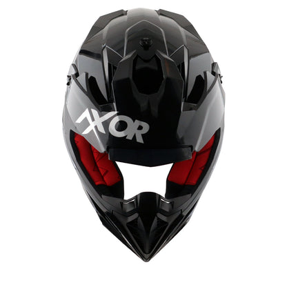 Motorcycle motocross / ADV Helmet glossy black red Off roading removable peak 