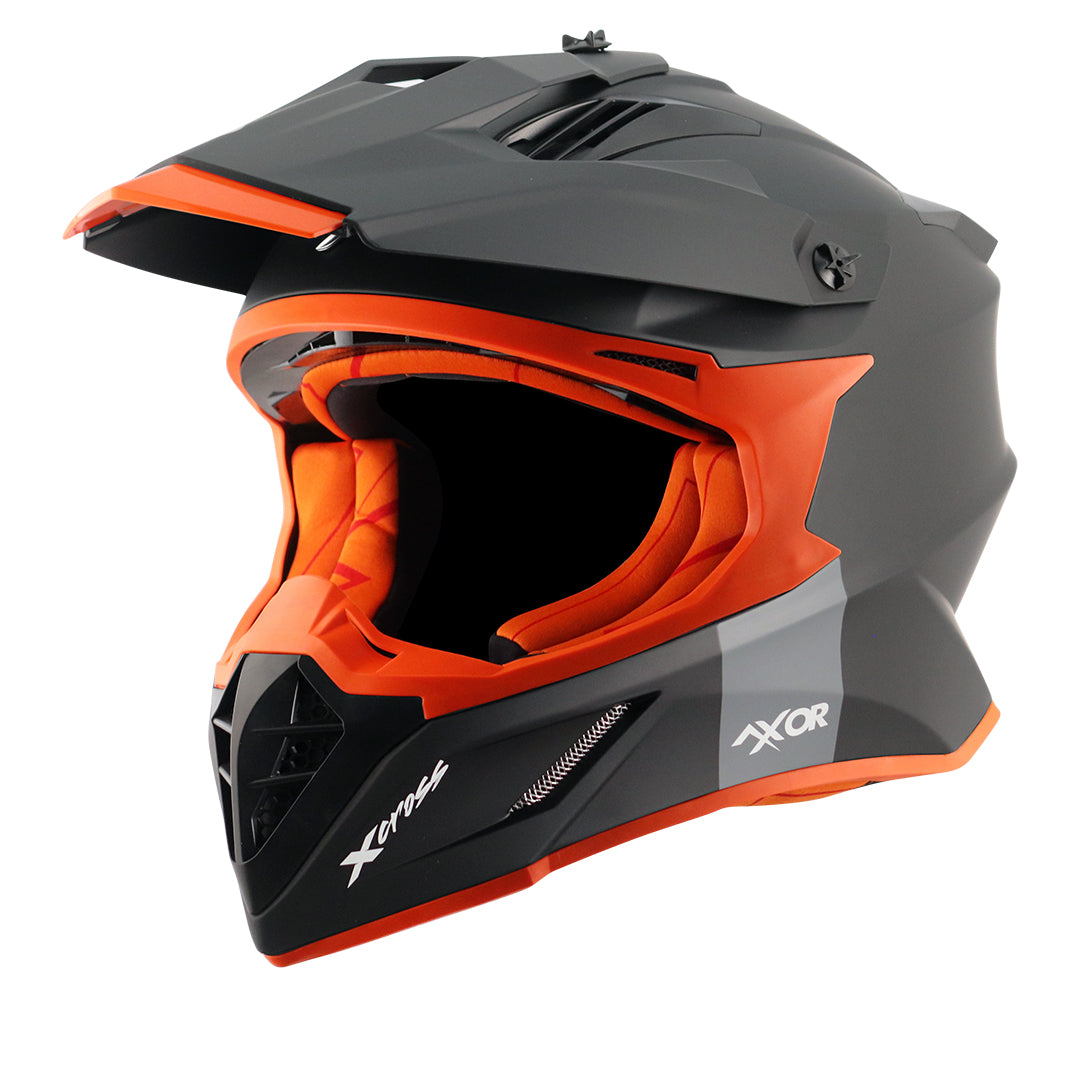 Motorcycle motocross / ADV Helmet matt black orange Off roading removable peak 