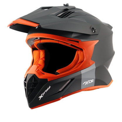 Motorcycle motocross / ADV Helmet matt black orange Off roading removable peak 