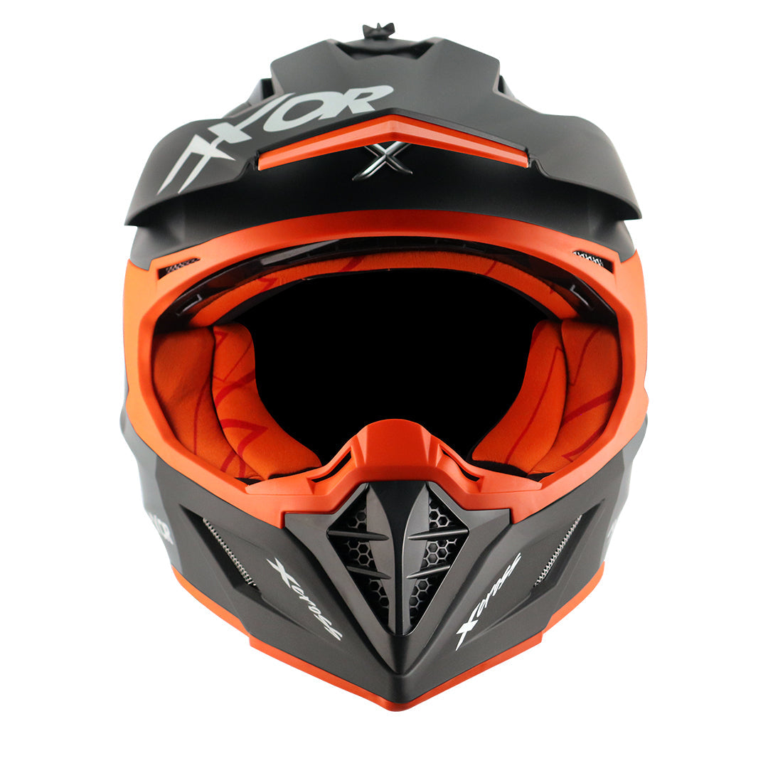 Motorcycle motocross / ADV Helmet matt black orange Off roading removable peak 