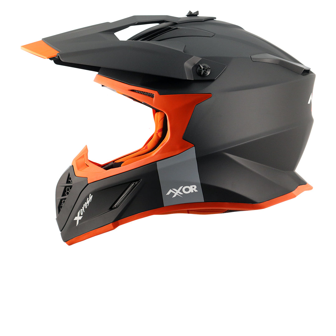 Motorcycle motocross / ADV Helmet matt black orange Off roading removable peak 