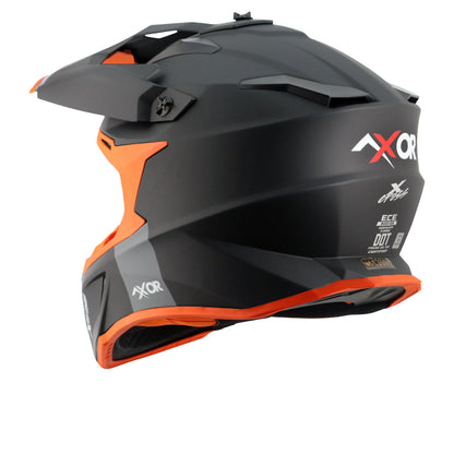 Motorcycle motocross / ADV Helmet matt black orange Off roading removable peak 