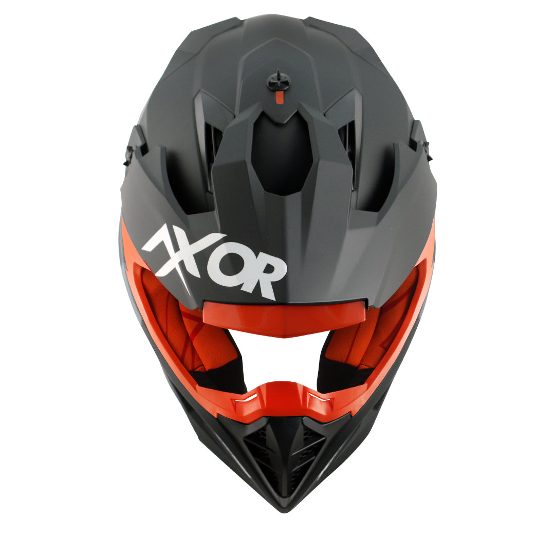 Motorcycle motocross / ADV Helmet matt black orange Off roading removable peak 