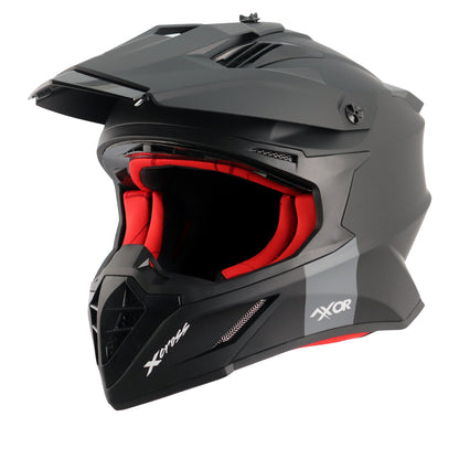 Motorcycle motocross / ADV Helmet matt black red Off roading removable peak 