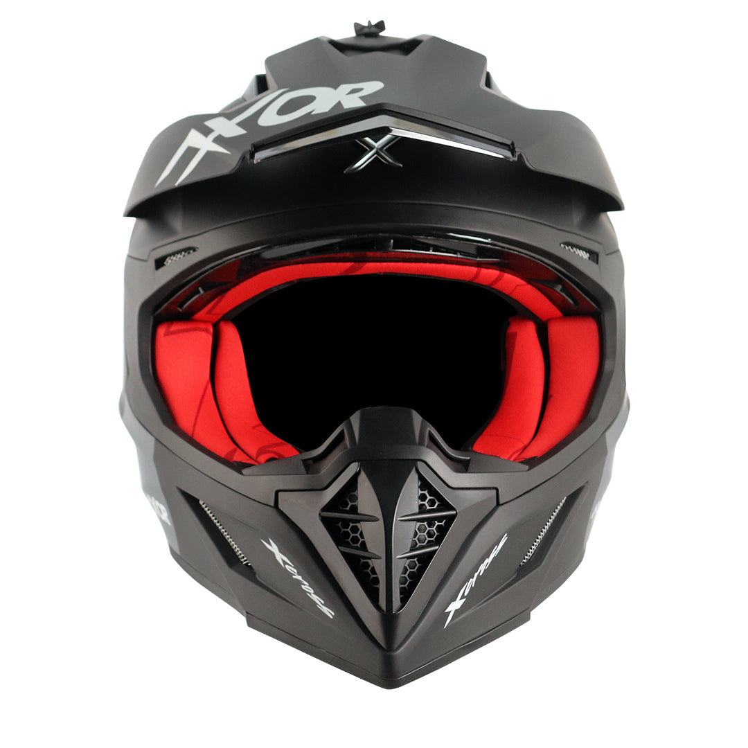 Motorcycle motocross / ADV Helmet matt black red Off roading removable peak 