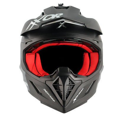 Motorcycle motocross / ADV Helmet matt black red Off roading removable peak 