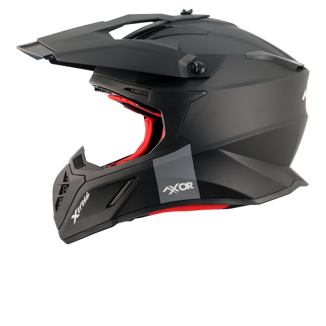 Motorcycle motocross / ADV Helmet matt black red Off roading removable peak 