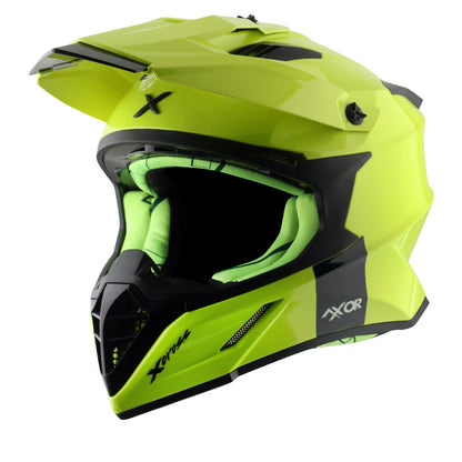 Motorcycle motocross / ADV Helmet Neon Yellow Off roading removable peak 