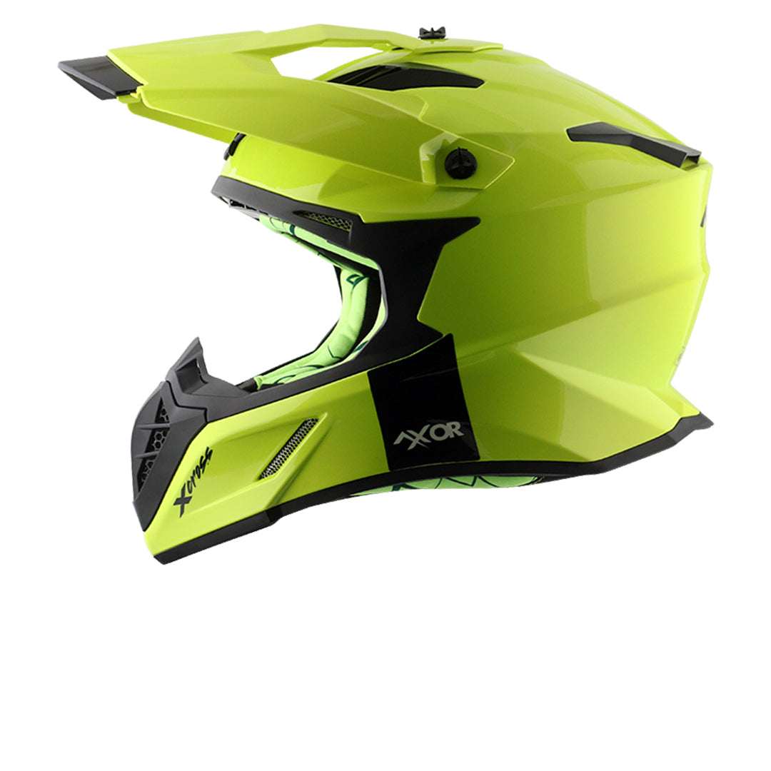 Motorcycle motocross / ADV Helmet Neon Yellow Off roading removable peak 