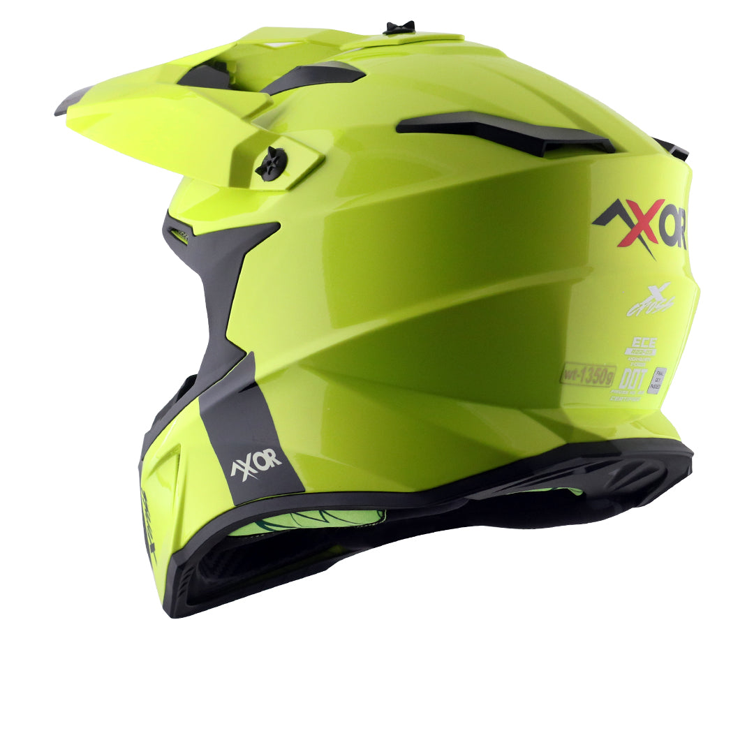 Motorcycle motocross / ADV Helmet Neon Yellow Off roading removable peak 