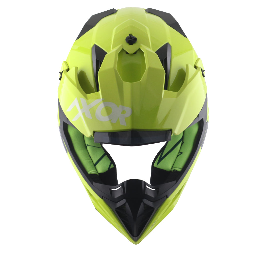 Motorcycle motocross / ADV Helmet Neon Yellow Off roading removable peak 