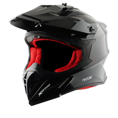 Motorcycle motocross / ADV Helmet glossy black red Off roading removable peak 
