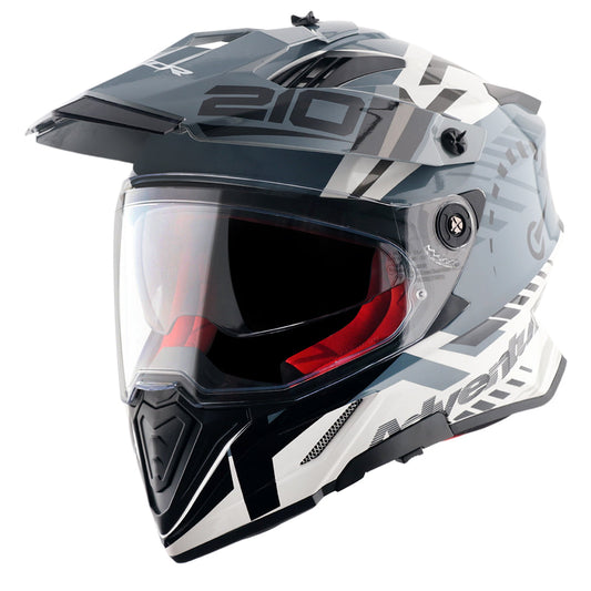 Motorcycle adventure / off roading helmet white grey with dual visor