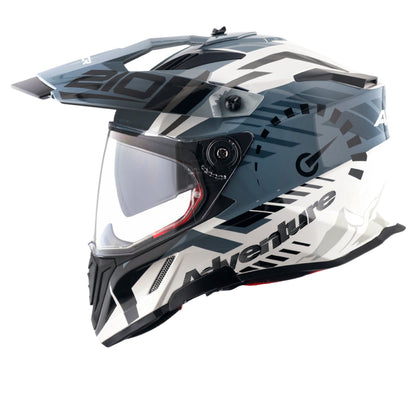 Motorcycle adventure / off roading helmet white grey with dual visor