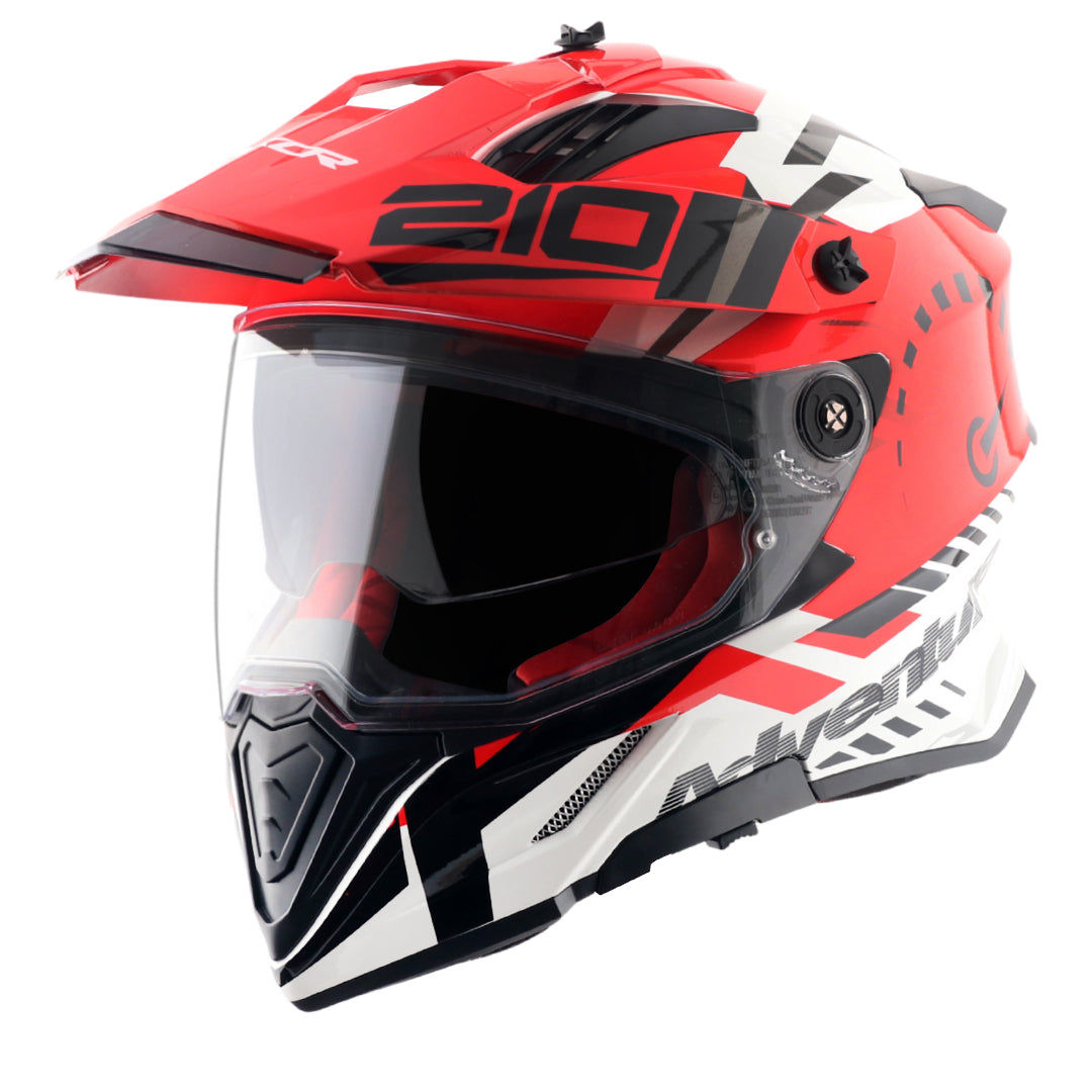 Motorcycle adventure / off roading helmet white red with dual visor