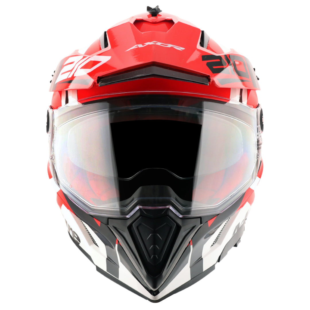Motorcycle adventure / off roading helmet white red with dual visor