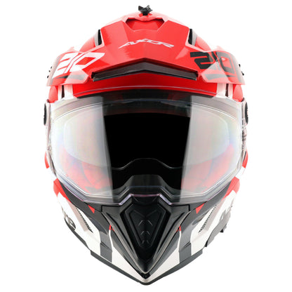 Motorcycle adventure / off roading helmet white red with dual visor