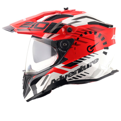 Motorcycle adventure / off roading helmet white red with dual visor