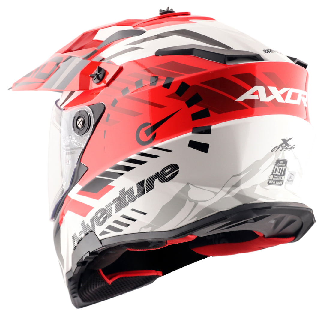 Motorcycle adventure / off roading helmet white red with dual visor