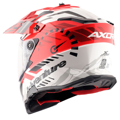Motorcycle adventure / off roading helmet white red with dual visor