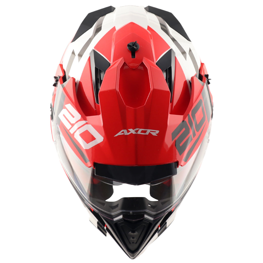 Motorcycle adventure / off roading helmet white red with dual visor