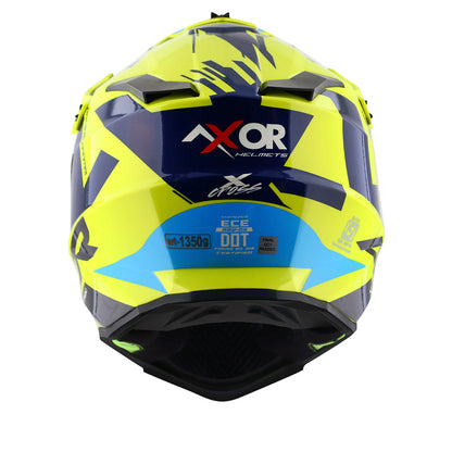 Motorcycle adv / off-road / motocross helmet neon yellow blue with black graphic adjustable peak