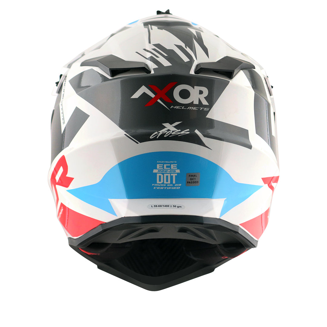 Motorcycle adv / off-road / motocross helmet white red blue with black graphic adjustable peak