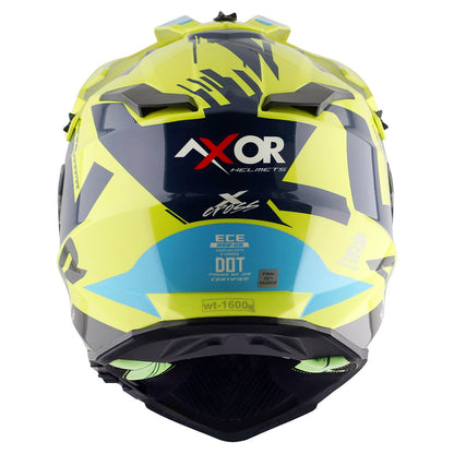 Motorcycle adv / motocross helmet neon yellow blue dual visor removable peak pinlock 70