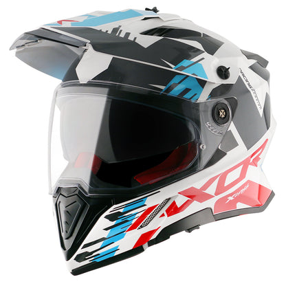 Motorcycle adv / motocross helmet white blue red dual visor removable peak pinlock 70