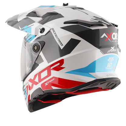 Motorcycle adv / motocross helmet white blue red dual visor removable peak pinlock 70