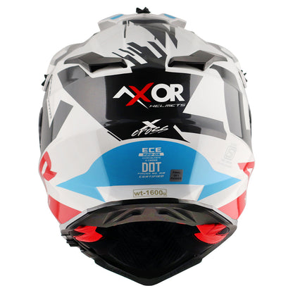 Motorcycle adv / motocross helmet white blue red dual visor removable peak pinlock 70