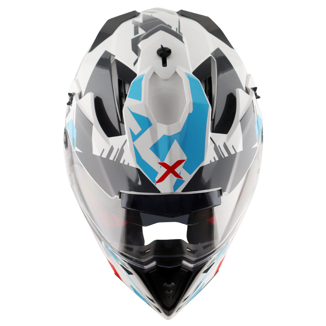 Motorcycle adv / motocross helmet white blue red dual visor removable peak pinlock 70