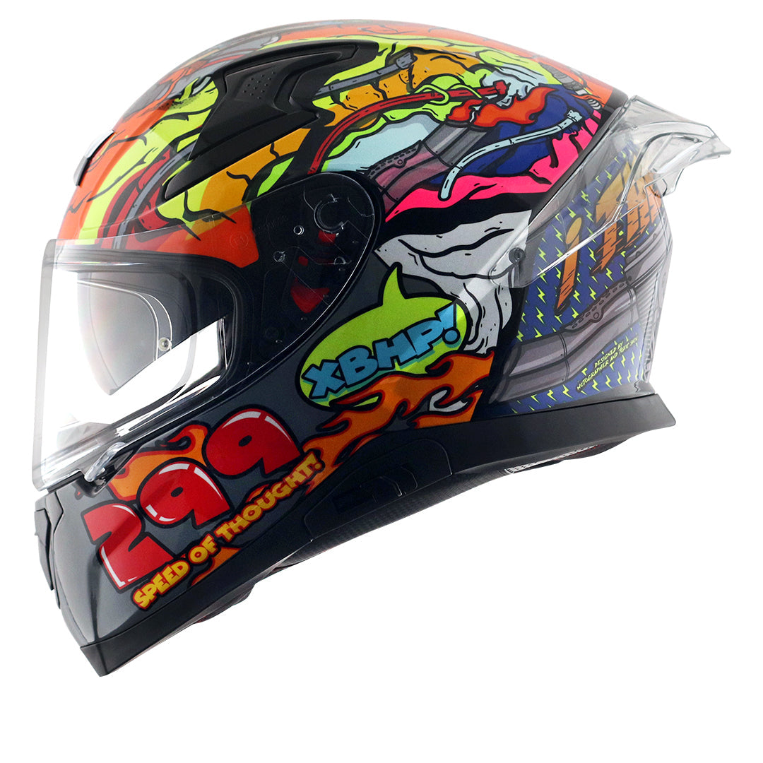 Motorcycle full face helmet multicolour speed of thought graphic xBhp