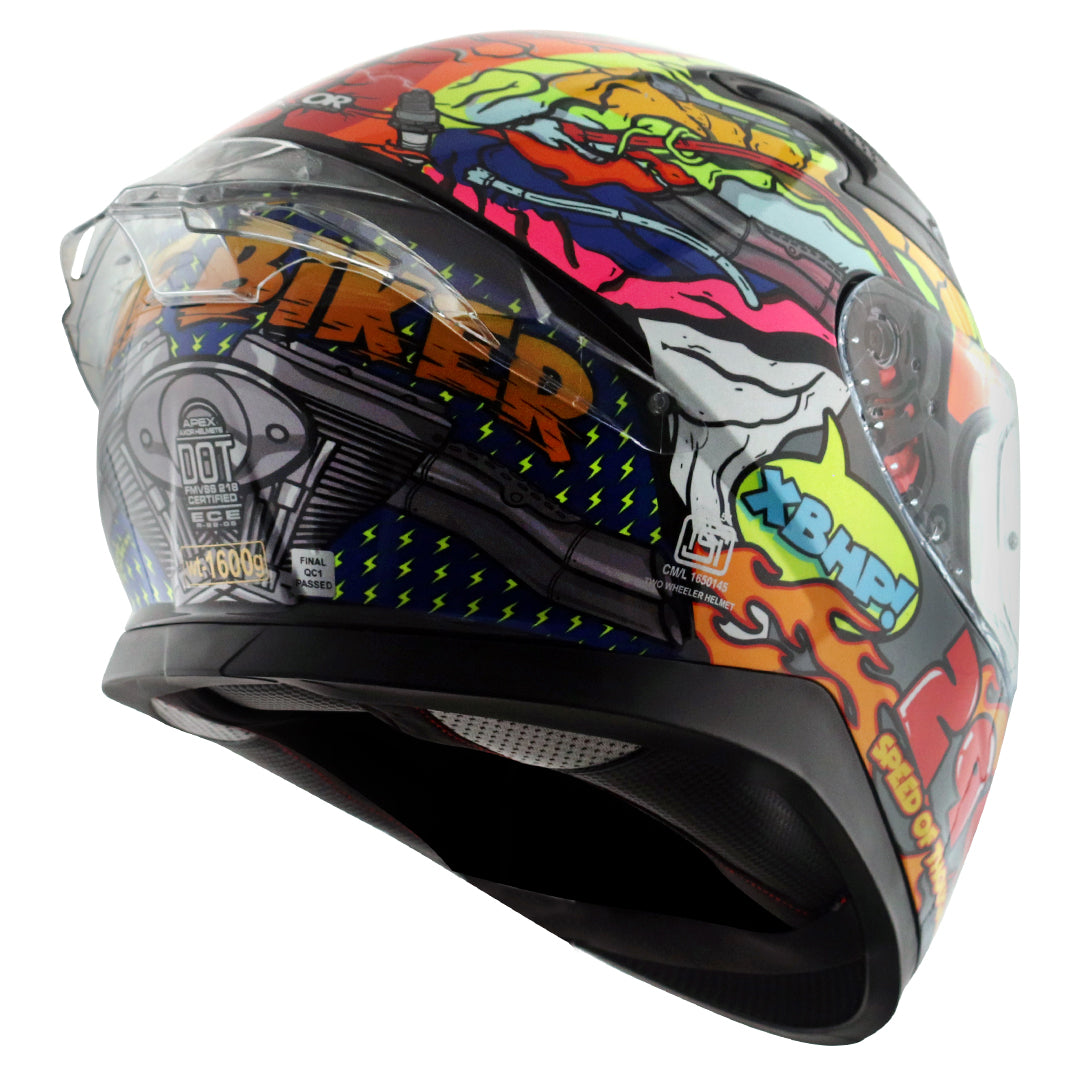 Motorcycle full face helmet multicolour speed of thought graphic xBhp