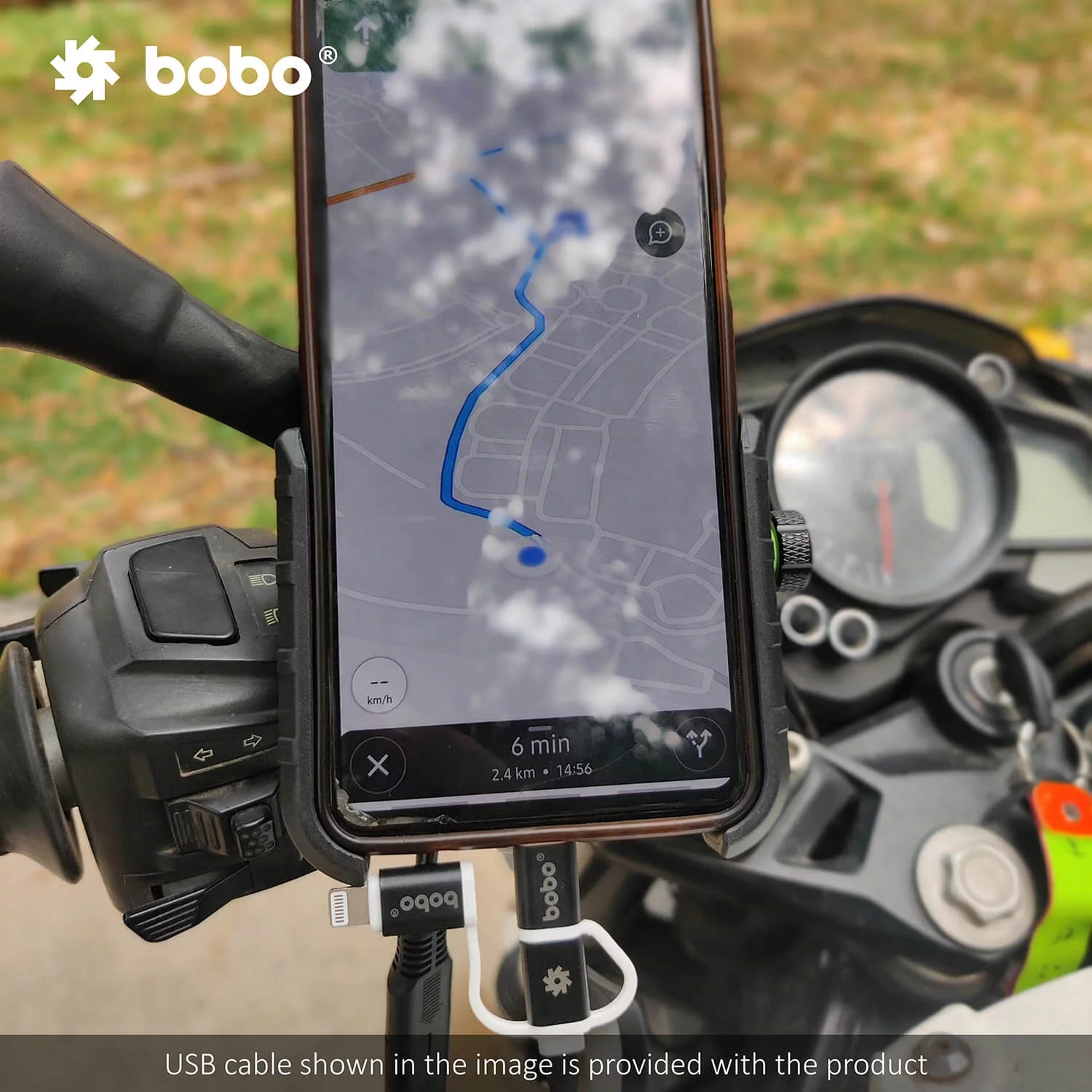 BOBO BM1 PRO Jaw-Grip Bike Phone Holder (with fast USB 3.0 charger, SAE connector & Fast USB Cable) Motorcycle Mobile Mount - Motogear Performance