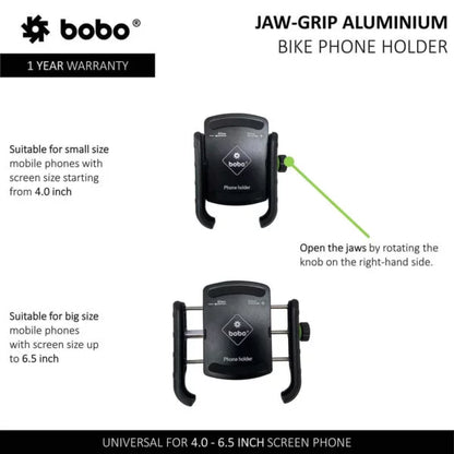 BOBO BM4 Jaw-Grip Waterproof Bike/Motorcycle/Scooter Mobile Phone Holder Mount, Ideal for Maps and GPS Navigation (Black)