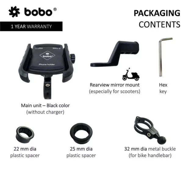 BOBO BM4 Jaw-Grip Waterproof Bike/Motorcycle/Scooter Mobile Phone Holder Mount, Ideal for Maps and GPS Navigation (Black)