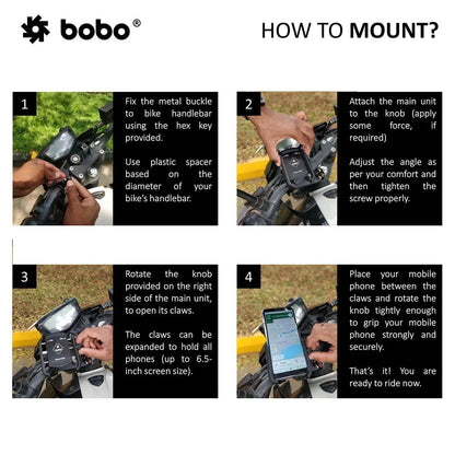 BOBO BM4 Jaw-Grip Waterproof Bike/Motorcycle/Scooter Mobile Phone Holder Mount, Ideal for Maps and GPS Navigation (Black)