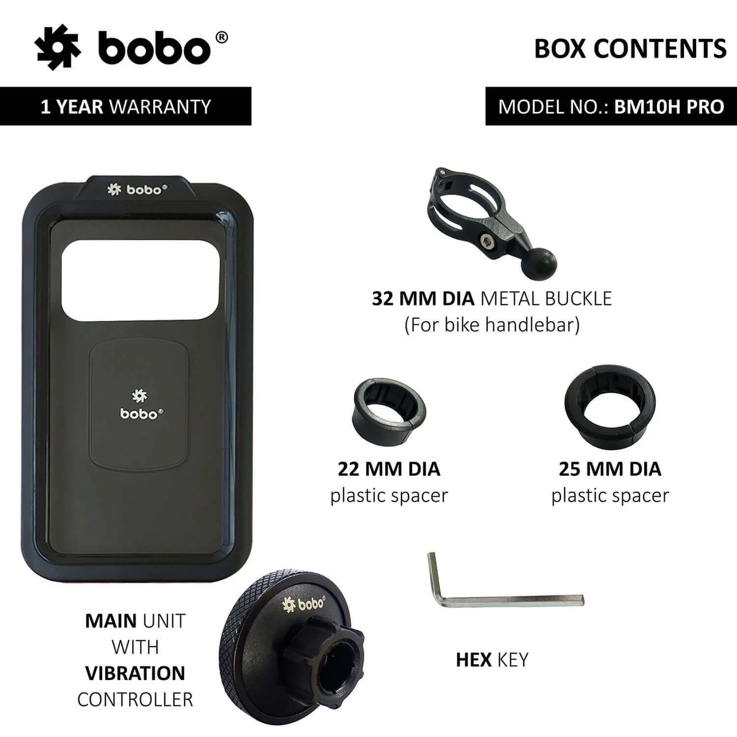 BOBO BM10H PRO Handlebar Mount with Vibration Controller, Fully Waterproof Bike/Motorcycle/Scooter Mobile Phone Holder Mount, Ideal for Maps and GPS Navigation (Black)