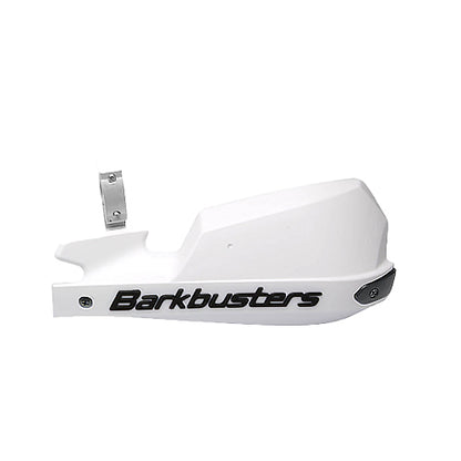 Motorcycle Hand / lever guard barkbusters white with black letters