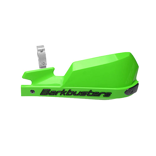 Motorcycle Hand / lever guard barkbusters green with black letters 