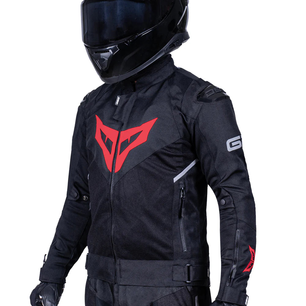 Motorcycle Riding Mesh racing jacket black with red all armour CE - Level 2