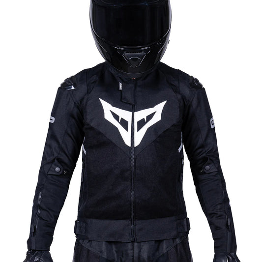 Motorcycle Riding Mesh Racing jacket black with white all armour CE - Level 2