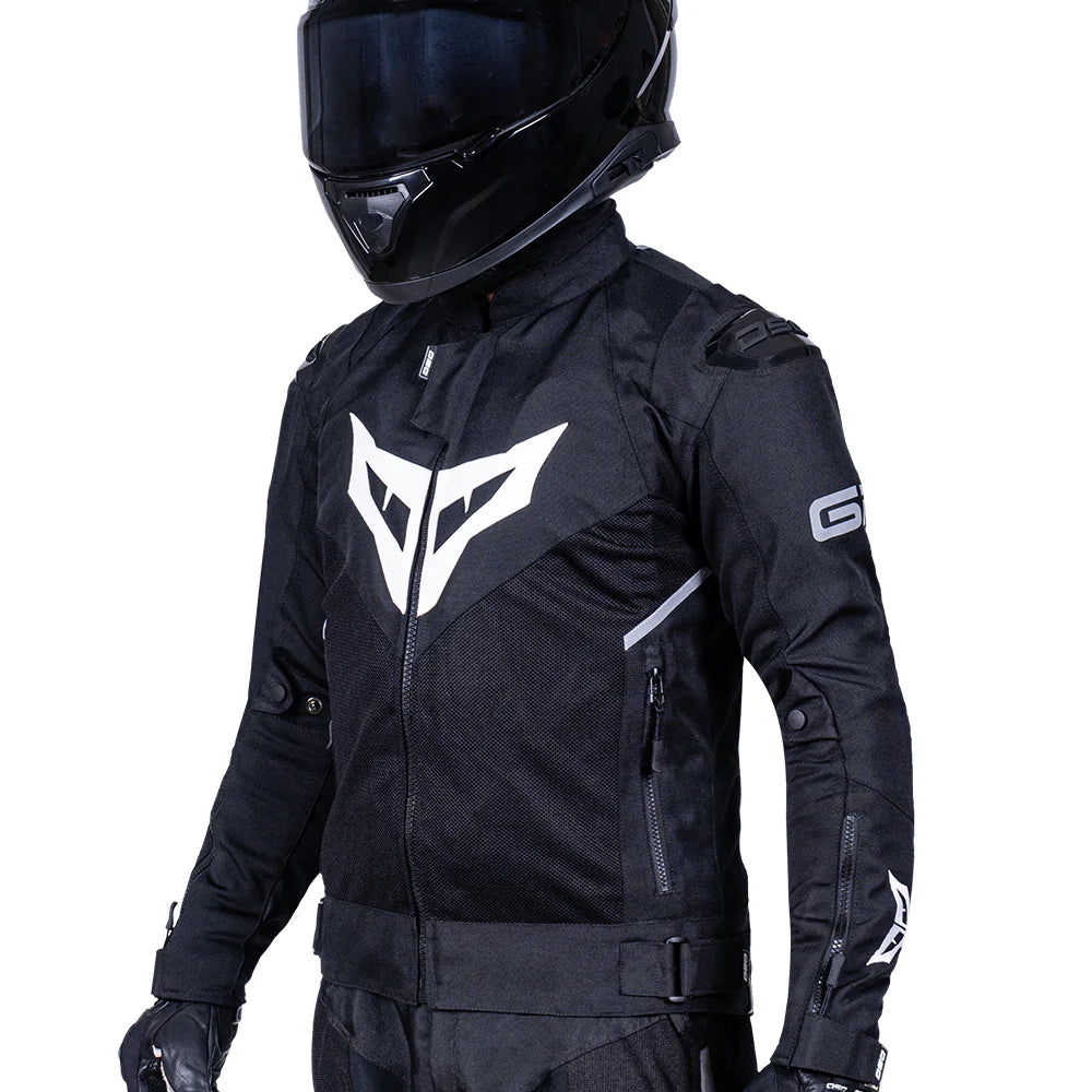 Motorcycle Riding Mesh Racing jacket black with white all armour CE - Level 2