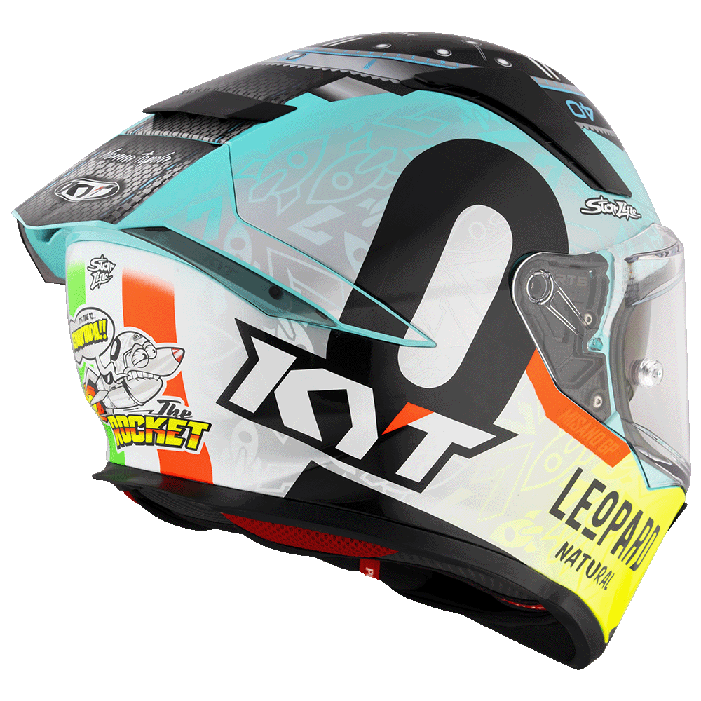 Motorcycle full face helmet kyt - leopard edition  foggia misano 2022 rep graphic - dual visor rear rocket decal 