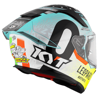 Motorcycle full face helmet kyt - leopard edition  foggia misano 2022 rep graphic - dual visor rear rocket decal 