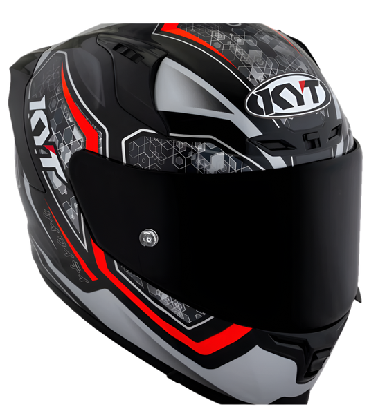 Motorcycle full face helmet black grey red geometric with small multiple geometric patterns