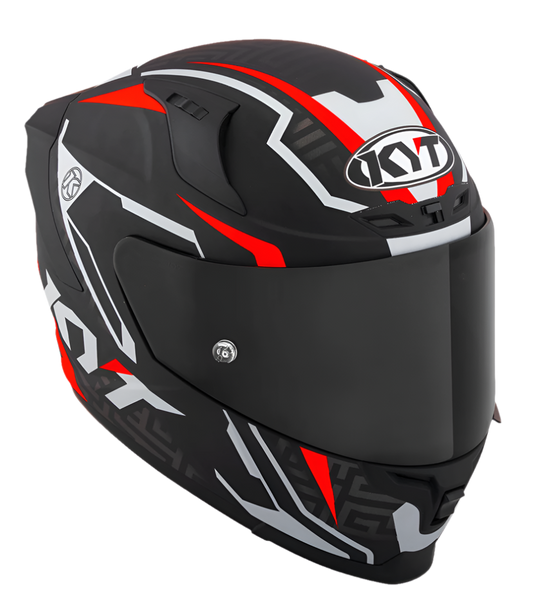 Motorcycle full face helmet matt black with grey and red geometric graphic 