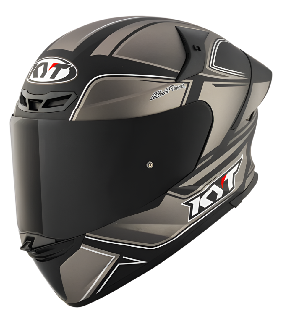 Motorcycle full face helmet grey with black geometric graphic 