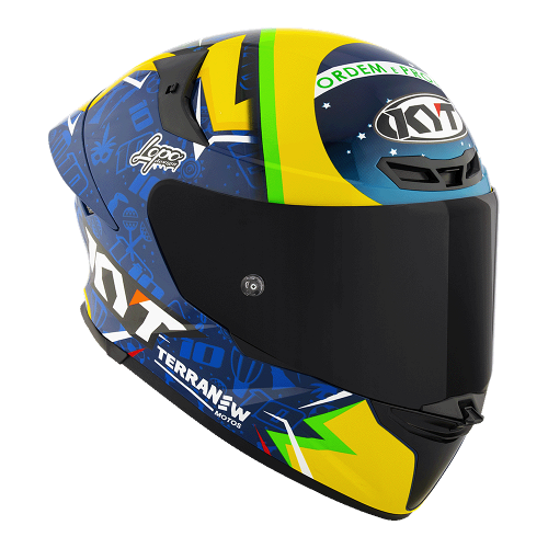 Motorcycle full face helmet Diogo moreira rep edition gloss blue  bright yellow graphics - track ready , aero tested 